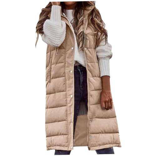 Chaleco largo de algodon para mujer acolchado con capucha de longitud media casual 2