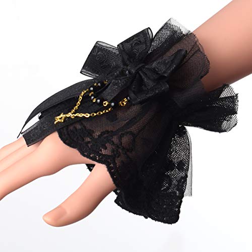 Blessume Lolita Lace Cuffs Steampunk Wrist Cuff Bracelet (Black 10(1Pr)) #TOP2