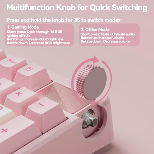 Image of LEOBOG A98 Wireless Mechanical Keyboard, Tri-Mode BT5.0 /2.4GHz /USB-C, Creamy Keyboard with Number Pad, Gasket Structure Hot Swappable, PBT Keycaps, RGB Backlit Pink Gaming Keyboard with Knob for PC