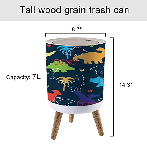 Image of Small Trash Can with Lid Seamless Colorful Dinosaurs Dinosaur Silhouette Round Recycle Bin Press Top Dog Proof Wastebasket for Kitchen Bathroom Bedroom Office 7L /1.8 Gallon