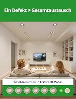HOMEOW LED Einbauleuchten 230V Nickel Mit 1 Ersatz LED Modul Deckenschonend | Schnell Wechselbar Ohne Werkzeug, Einbaustrahler LED Warmweiss Neutralweiss Kaltweiss Schwenkbar Dimmbar 6W, 6er Set – Ansicht 3