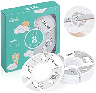 ilauke 8Pcs Nursery Wardrobe Dividers for Baby Clothes Round Closet Dividers Plastic Size Age Dividers from Newborn Infant to Toddlers (Cloud)