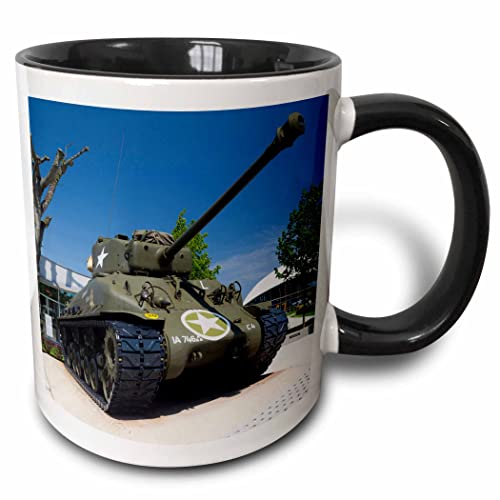 3dRose France, Normandy, WWII US Sherman tank - EU09 WBI4032 - Walter Bibikow 11oz Two-Tone Black Mug