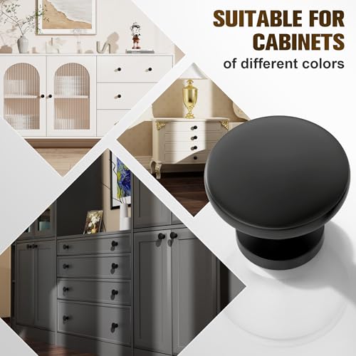 Image of Kitchen Cabinet Knobs 8 Pack Dresser Knob Matte Black Cabinets Handles Pulls,Closet Drawer Drawers Cupboard Round Hardware, Mushroom Style Bathroom Bedroom Pull Single-Hole Knobs