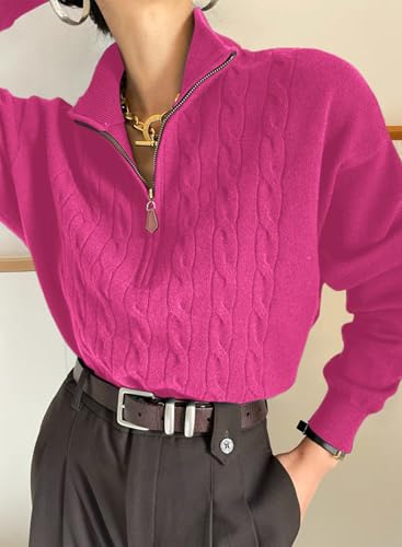 Dokotoo Women's Sweaters 2025 Fall Winter Quarter Zip Casual Ribbed Cable Knit Pullover - Image 5