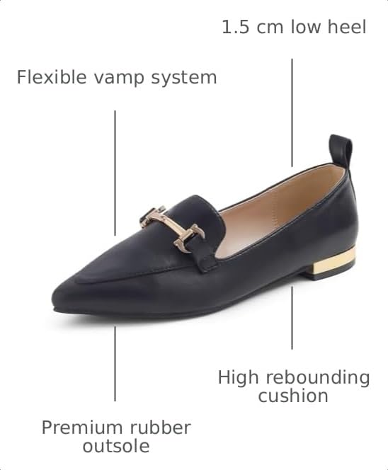 Image of FEVERSOLE Women's Loafer Flat Pointed Deco Low Heel Fashion Slip On Dress Driving Office Shoes