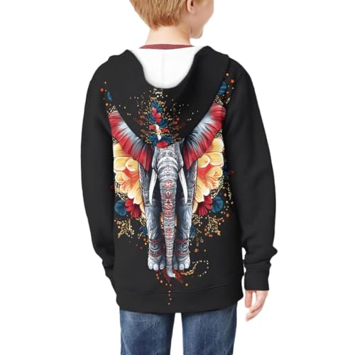 GLUDEAR Boys Girls Bohemian Elephant Print Zip Up Hoodie Unisex Kids Pocket Hooded Sweatshirt 6-16 Years4