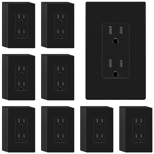 Image of ENERLITES 40 Pack Matte Black Decorator Receptacle with Screwless Wall Plate, Standard Electrical Wall Outlet, 15A 125V, Self-Grounding, 2-Pole, 3-Wire, UL Listed, 61502-TR-MBKSID, Tamper Resistant