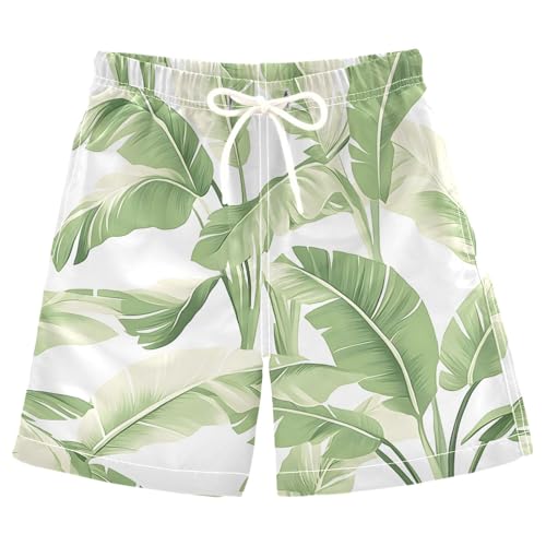 Plantain Leaf Pattern Boys Swim Trunks, Quick Dry Toddler Beach Shorts Boy Swimwear Bathing Suit1