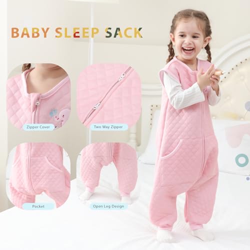 Image of HOMEAL Toddler Sleep Sack with Feet, TOG 1.0, Sleeveless Baby Sleep Sack for Early Walkers, Pink