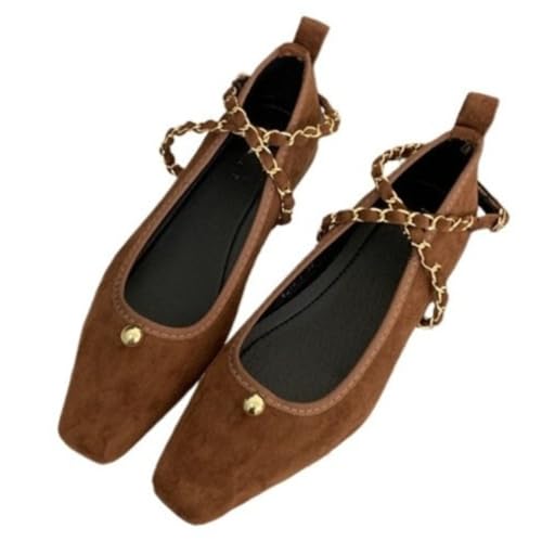 Square Toe Mary Jane Ballet Flats for Women Low Block Heel Suede Cross Strap Shoes Vintage Sexy for Evening Out Casual Wear