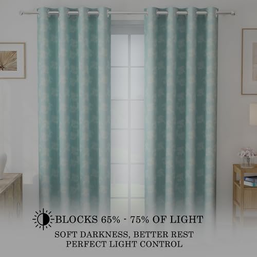 Image of Story@Home Window Curtains 5 Feet Long Set of 1 | Room Darkening Curtain | Floral Printed | Thermal Insulated Curtain for Living Room | (116 X 152 Cm, Aqua & White) | Perfect for Home Decor