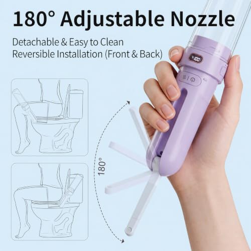 WeWi HLTH Electric Portable Bidet, Travel Toilet Hygiene Sanitation,3 Modes Foldable Peri Bottle with 2 Nozzles, High-Pressure Handheld Sprayer for Camping, Hiking, Cycling - Image 3