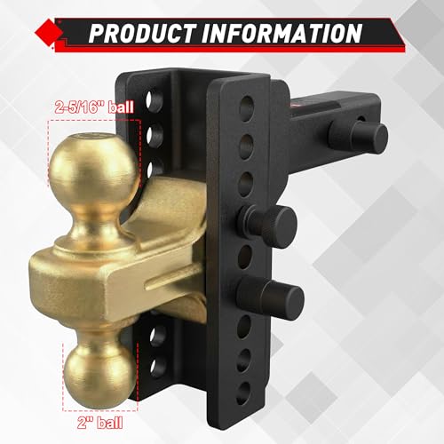 Image of TYT Adjustable Truck Trailer Hitch for 2.5 inch Receiver, 6 inch Drop /Rise Tow Hitch with Dual Balls (2 inch & 2-5 /16 inch), Compatible with Heavy-Duty Trailer Systems up to 22,000 lbs