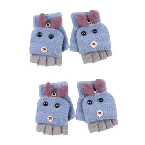 2pairs Half Finger Knitted Gloves for Boy Girl Cartoon Dog Design Cover for Writing Random Colors Warm and Comfortable for Use