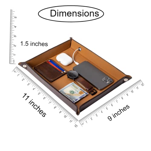 Genuine Leather Large Valet Tray | Organizer For Men | Jewelry Wallet Tray Key Bowl For Entryway Table | Bedside Tray Dresser Top Edc Dump Tray Nightstand Organizer Women Catch All Trays (Light Brown) #TOP1