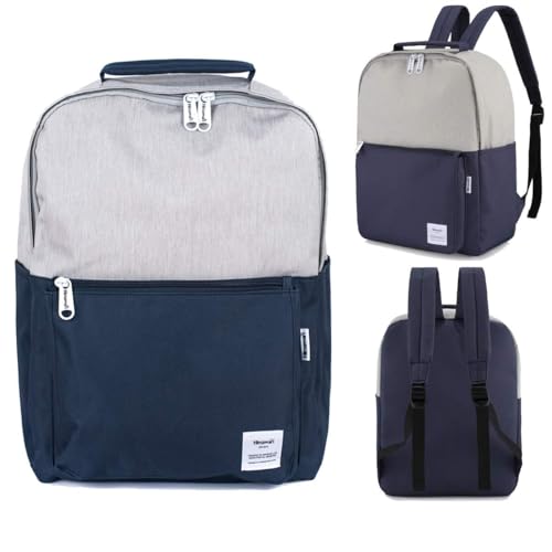 Mochila Escolar Himawari Poliéster Compartimento Notebook À Prova D'água (Branco e Azul)