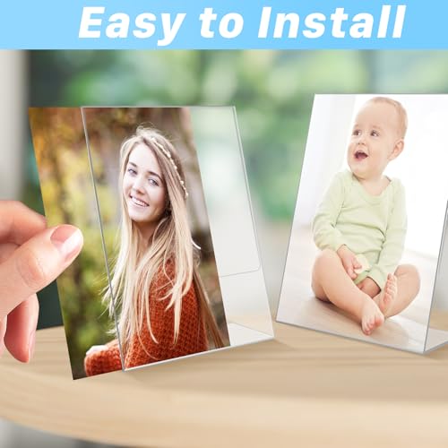 EOGRFW 12 Stück Mini Acryl Schilderhalter, 6.4 x 9.2 cm Transparent L Form Tischaufsteller, Acryl Aufsteller Schräg für Fotos Karten Display, Tischständer für Büro Geschäft Restaurant Theke