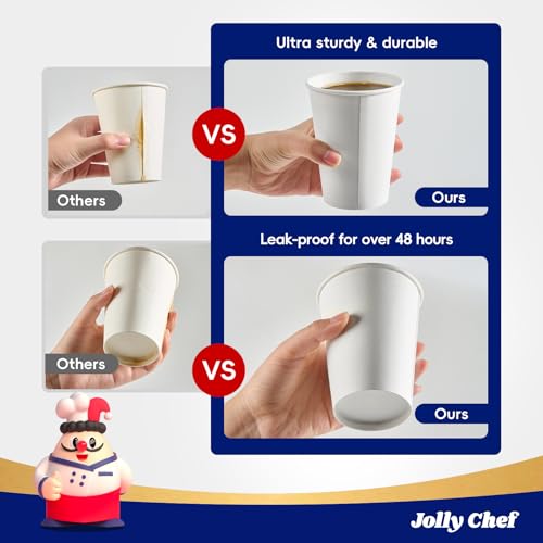 JOLLY CHEF 300 Pack Disposable Paper Coffee Cups White 12 oz Hot Beverage Paper Cups for Water, Ideal for for Thanksgiving, Christmas, Parties