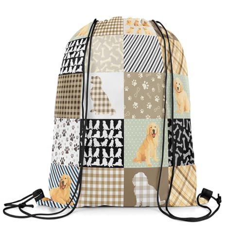 Erosebridal Golden Retriever Drawstring Bags,Kawaii Puppy Dog Drawstring Backpack,Lovely Animal Draw String Back Bag,Rustic Farmhouse Style String Backpack,13x15.72