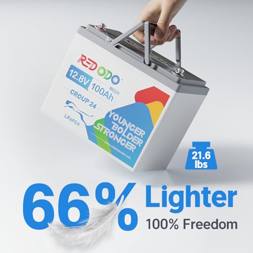 Image of Redodo 12.8V 100Ah Group 24 Battery, 1280Wh Deep Cycle LiFePO4 Battery with 100A BMS, 4000+ Cycles Lithium Rechargable Battery for All RVs, Van, Camper, Solar Power Storage, Off-Grid