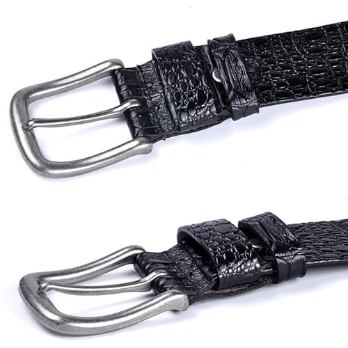 Mens Womens Crocodile Pattern Cowhide Cowboy Leather Belt Nickel Finish Buckle 1 1/2" (38 mm) Wide,Multi-Style Options3