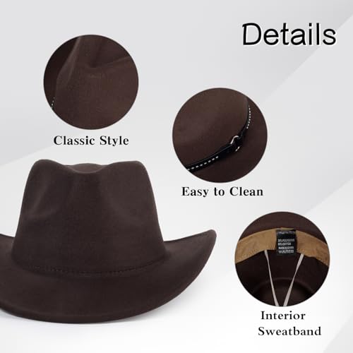 Image of QLAUCA 2 Pack Western Cowboy Hats for Women and Men Classic Felt Wide Brim Costume Cow Boy Hat Roll Up Brim Cowgirl Hat