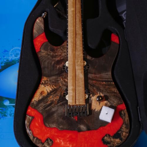 Leo Jaymz Monsoon Deluxe Series Electric Guitar, Reverse Headstock, Burl Top Mahogany Body, Roasted Maple Neck, Rosewood Fretboard, HH Pickups, Includes Guitar Case and Capo (MDRB1005-142)