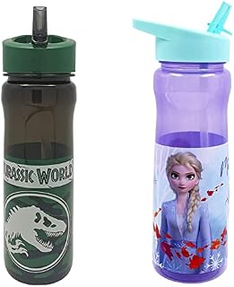 Jurassic World Bronze Water Bottle with Straw  Reusable Kids 600ml PP in Green & Blue  Official Merchandise by Polar Gear  BPA Free & Recyclable Plastic  for School Nursery Sports Picnic