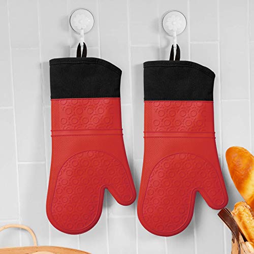 ALOANES Premium Silicone Slip Resistant Oven Mitt Set Soft Flexible Oven Gloves Heat Resistant Kitchen Cooking Mitts Protect Hands from Hot Surfaces Cookie Sheets Red Pair Set of 2