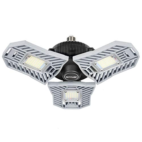 Retinabc B07ZWPDJJD-M Deformable, 60W 6000LM 6000K, E26 LED Bulb Shop Light for Garage, Ceiling Basement, Workshop, Warehouse (No Motion Activated), Silver