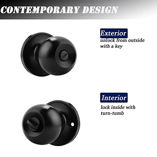 Knobelite(10 Pack) Bed/Bath Room Round Door Knob,Privacy Function For Bathroom/Bedroom,Interior Door Door Lock Handle Black Finish, Keyless(Thumb Turn Lock On The Inside) Door Handles Locks #TOP6