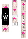 Cisland Inspire 2 Bands Silicone Soft Thin Slim Print for Women Strap Replacement Compatible with Inspire/Inspire HR/Inspire 2 Large + Pink Flamingo Animal