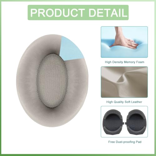 Reemplazo de almohadillas para auriculares Sony WH-1000XM3, cojines de espuma viscoelástica con aislamiento de ruido de alta densidad, mayor grosor (Dorado) miniatura 4