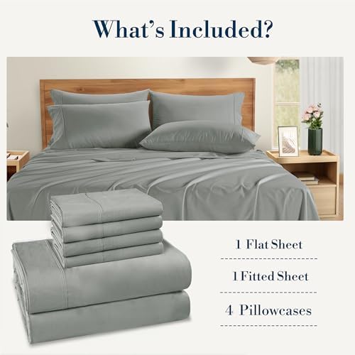 Casa Platino Bed Sheets Queen – 100% Cotton Queen Size Bed Sheet Set with 4 Pillowcases, Cool and Soft Percale Fabric, Ideal for All-Season Comfort, Ultra Soft With 15" Deep Pocket Fitted Sheet – Grey - Thumbnail 4