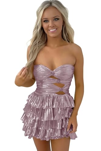 Satin Homecoming Dresses 2025 Short Prom Dresses for Teens Tiered Strapless Cocktail Party Dress