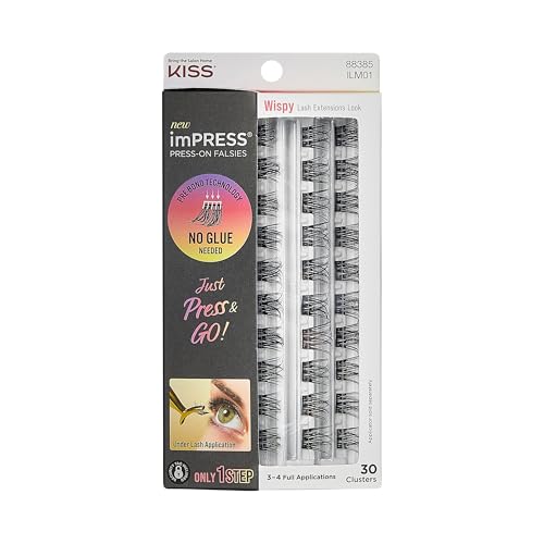 Kiss Impress False Eyelashes Lash Clusters Falsies Wispy 10mm-14mm Includes 30 Clusters Contact Lens Friendly Easy to Apply Reusable Strip Lashes