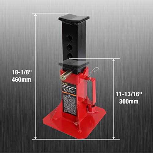 Image of Torin ATZ120005B Heavy Duty Pin Style Adjustable Height Automotive Jack Stands, 12 Ton (26,400 lb) Capacity, Red, 1 Pair