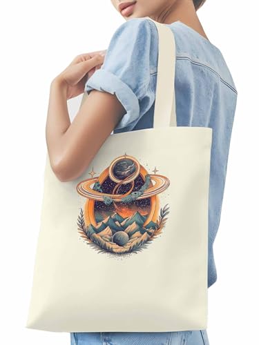 Canvas Tote Bag, Funny Planet Aesthetic Canvas Tote Handbags for Women Shoulder Bag Mountain Leaves3