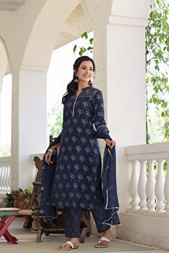 Image of Vaamsi Women's Pure Cotton Floral Printed Straight Kurta Set with Dupatta | kurta sets for woman