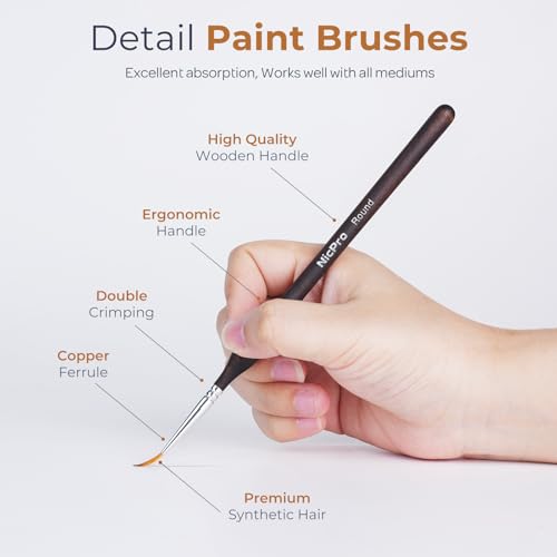 Image of Nicpro Miniature Paint Brushes - 15PCS Model Paint Brush Set with Nylon Case for Acrylic Oil Watercolor, Micro Detail Paint Brushes for Model, Miniature Painting, Fine Detailing, Paint by Numbers