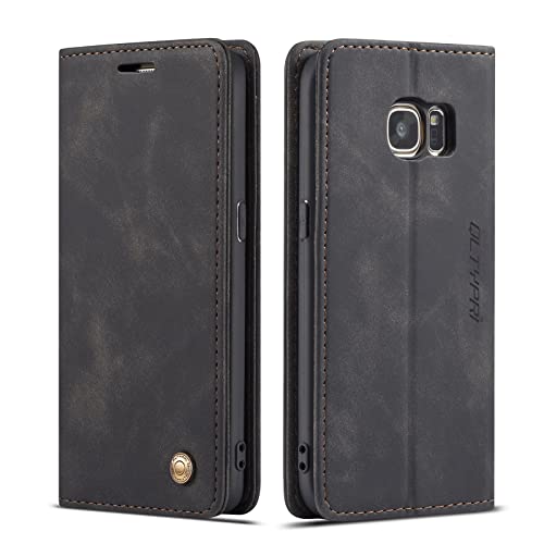 QLTYPRI Case for Samsung Galaxy S7, Vintage PU Leather Wallet Case Card Slot Kickstand Magnetic Closure Shockproof Flip Folio Cover for Samsung Galaxy S7 - Black