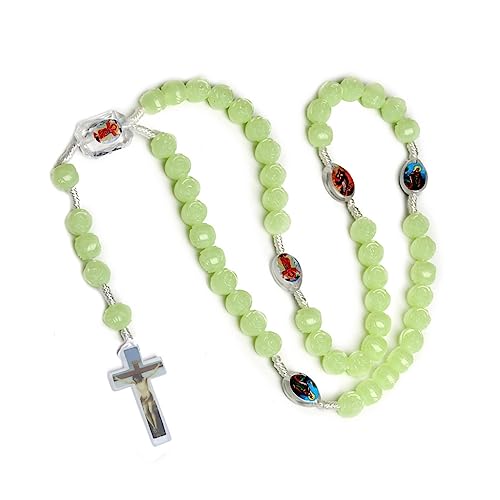 Fcnjsao Oscuro Brillante Cruz Rosario Collar Con Colgante De Perlas Colgantes Para Mujeres Y Hombres Orando Artículos De Regalo