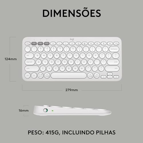 Teclado sem fio Logitech Pebble Keys 2 K380s com Conexão Bluetooth Easy-Switch e Pilha Inclusa - Com