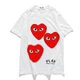 MICH Play T Shirt Three red Hearts Print Men and Women Couples Short Sleeve T-Shirt White