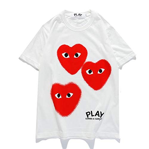 MICH Play T Shirt Three red Hearts Print Men and Women Couples Short Sleeve T-Shirt White