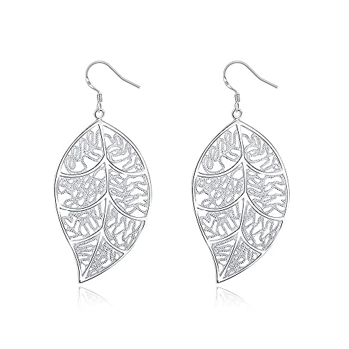 Boucles d'oreilles pendantes feuilles en argent 925, le cadeau idéal femme