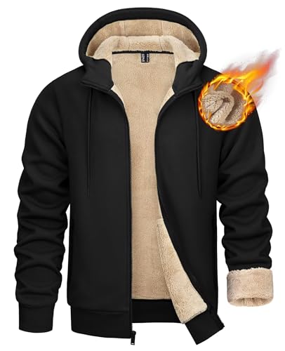 KEFITEVD Veste Hommes Polaire Épaisse, Noir, M