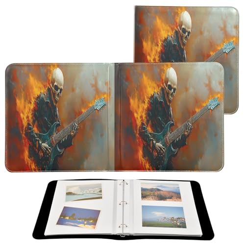 Álbum de fotos con adhesivo DIY Scrapbook álbum piel PU diseño calavera con guitarra, 3 anillos, 40 páginas, 8x10 pulgadas para recuerdos miniatura 2