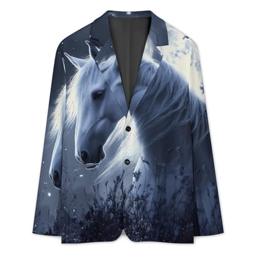 White Cute Horse and Moon Mens Suit Jacket Lapel Blazers V Neck Button Business Coat Tuxedo for Wedding Party3